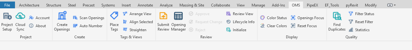 ריבון OMS למתאם מערכות בתוך Revit
